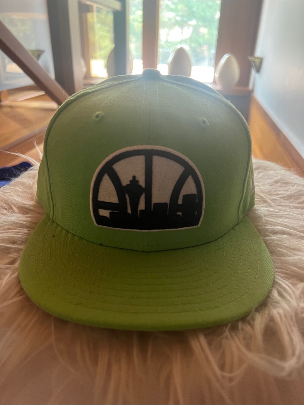 Men's Lime Green Baseball Cap with Black Skyline Patch